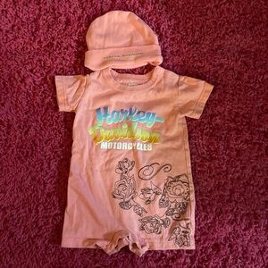 Girls Harley-Davidson Baby Romper and Hat Set Size 3/6 Months